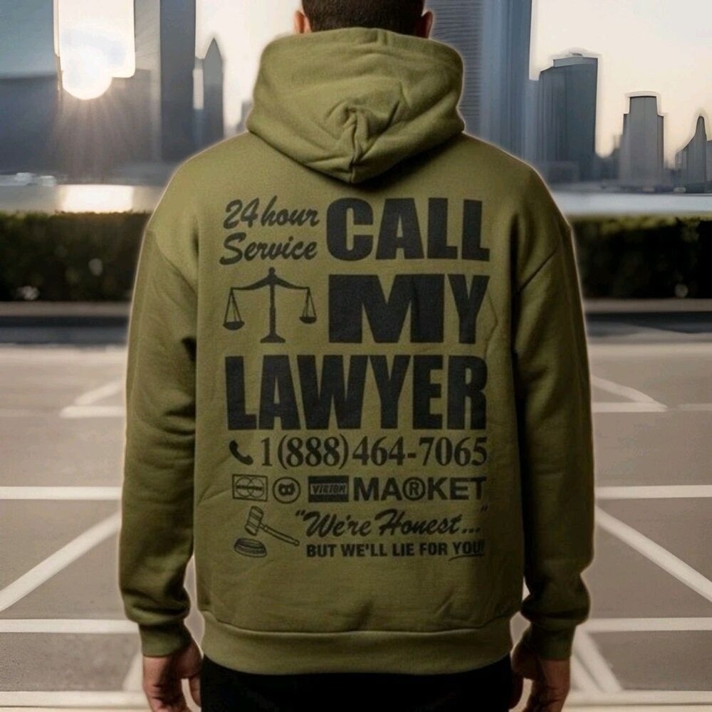 Chinatown Market "Call My Lawyer" Graphic Hoodie Olive Green Men's Size 2XL NEW!